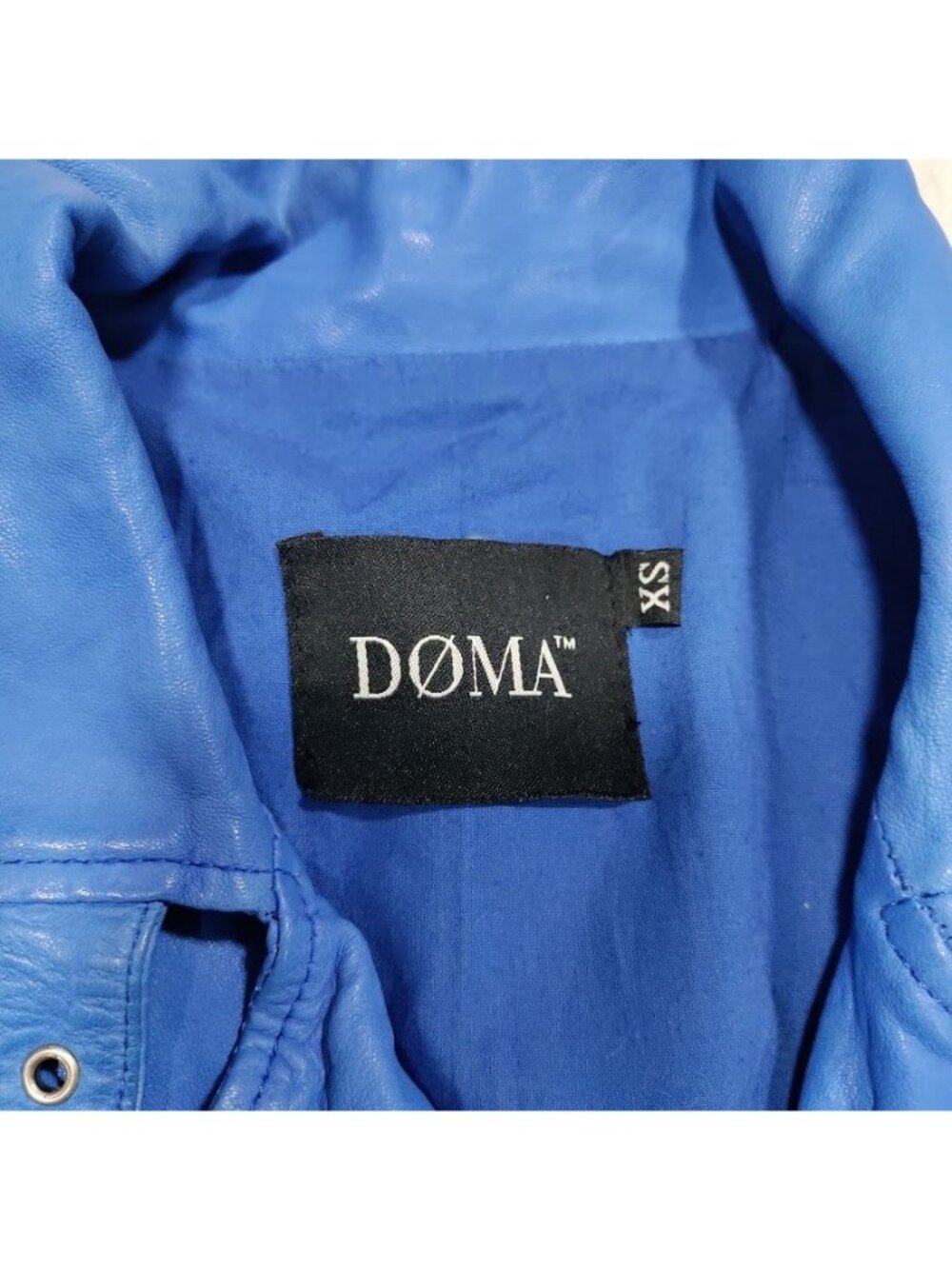 Doma Womens Blue Leather Moto Jacket XS With Zipper Details & Asymmetrical Front - Picture 5 of 15